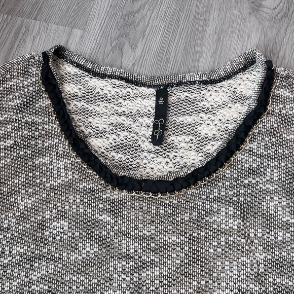 Jessica Simpson Women's Black Marbled Ribbon Chain Link Neck Sweater Plus Sz 1X - Picture 4 of 13